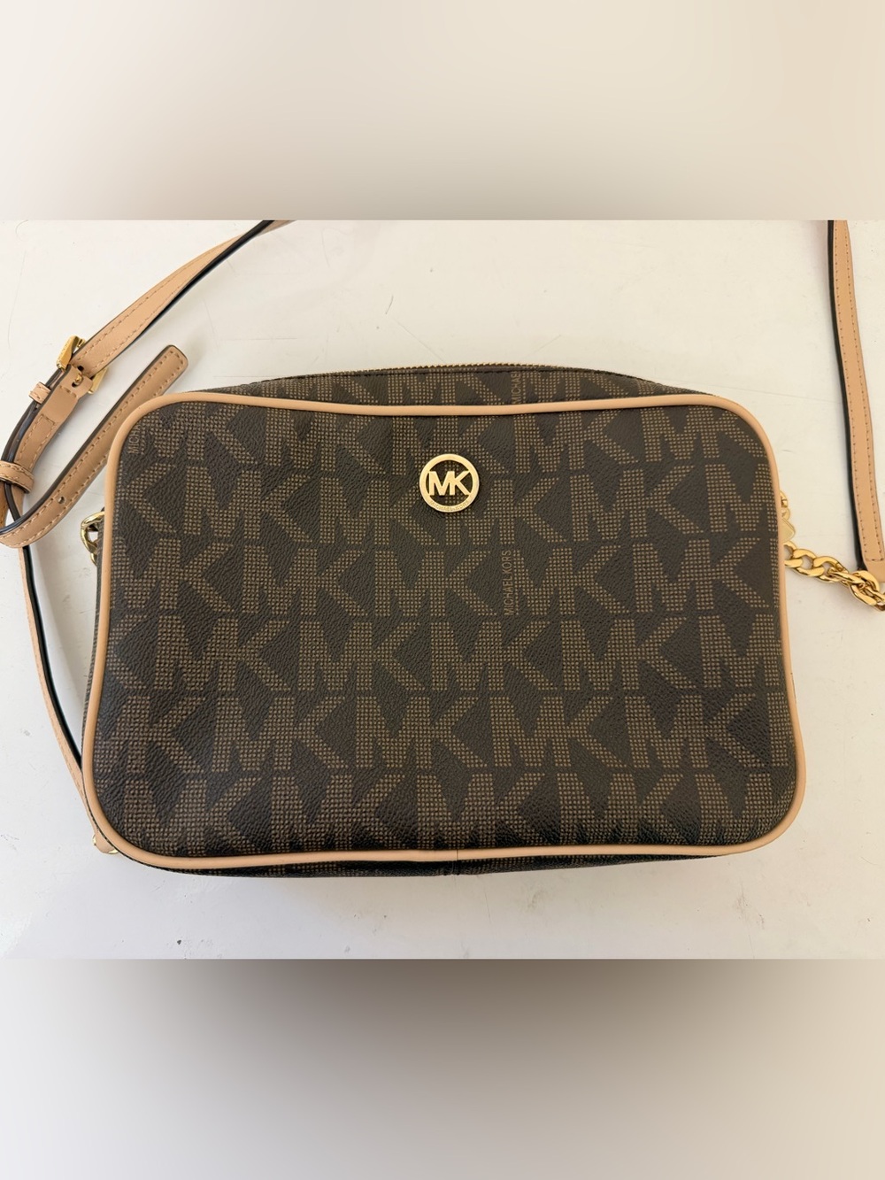 Michael Kors Dark Brown & Tan MK Signature Crossbody Belt Bag